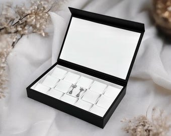Stud Earring Display Case, Black and White Earring Organizer Tray for Jewelry Shop, Craft Fair Vendor & Home Storage, Showcase Box
