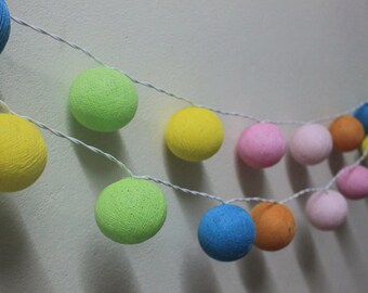 Pastel Cotton Ball String Lights: Nursery, Wedding, Party Decor