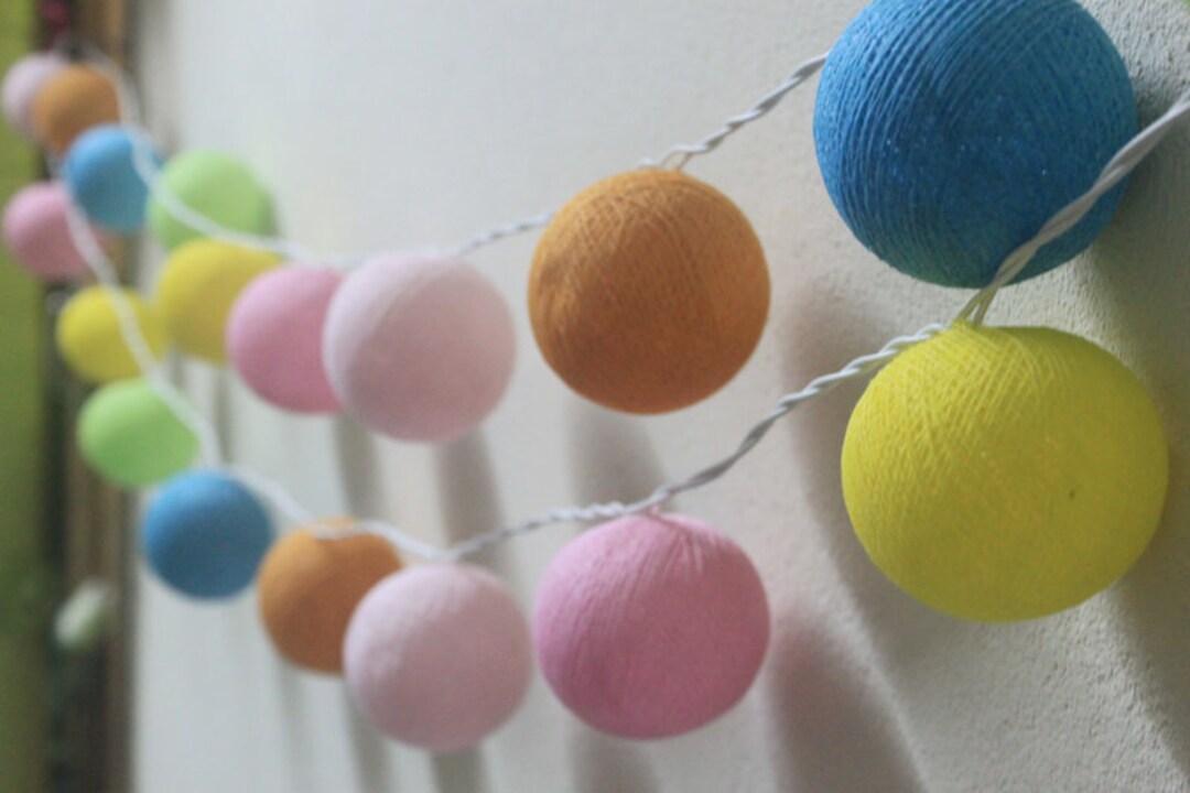20/35 LED Pastel Cotton Ball String Lights Home Living Room and Wedding ...
