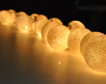 White Cotton Ball String Lights Home Living Room and Wedding Decor