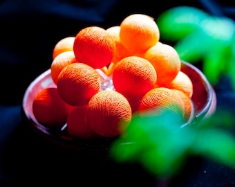 Orange Cotton Ball Fairy Lights: Wedding & Home Decor