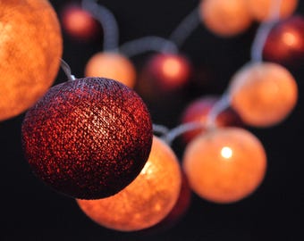 Chocolate Tone Cotton Ball String Lights: Thanksgiving Decor