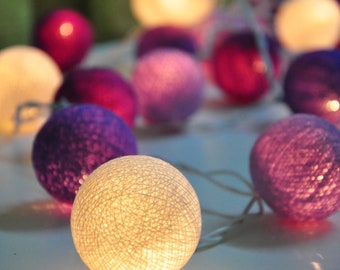 20/35 LED Purple Tone Cotton Ball Fairy Lights Home Living Room and Wedding Decor String Lights Decorations