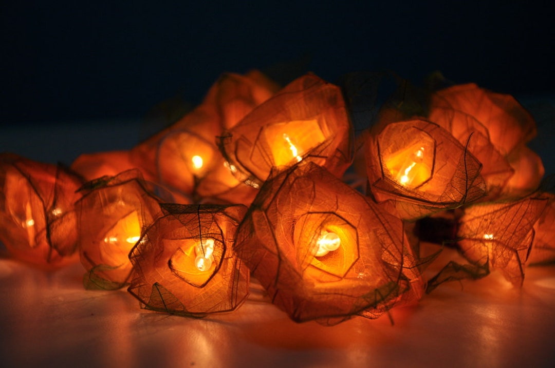 20/35 LED Yellow Real Leaf Rose Flower String Fairy Lights Home Living ...
