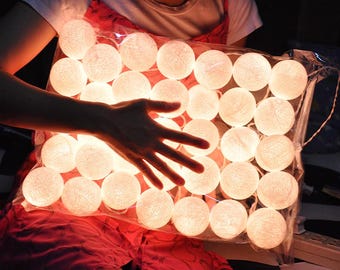 Cotton Ball String Lights  Home Living Room and Wedding Decor White Color