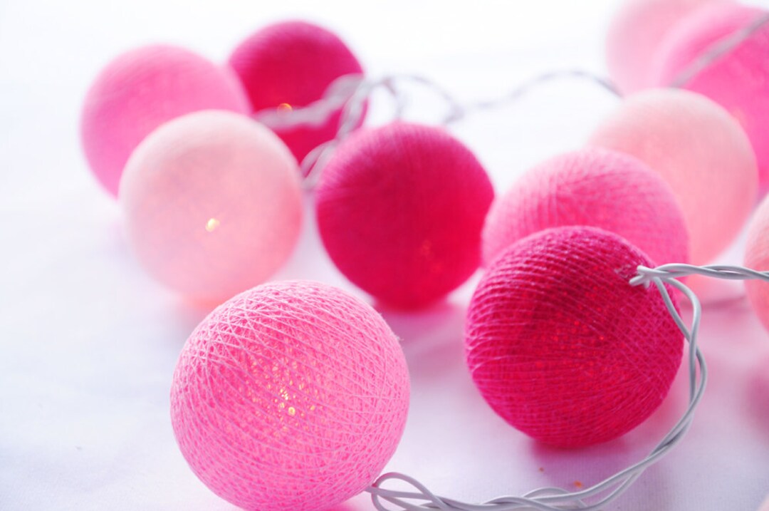 20/35 LED Cotton Ball String Lights Pink Tone for Home Living Etsy