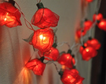 May include: A string of red paper lanterns with a warm glow, perfect for adding a festive touch to any space.