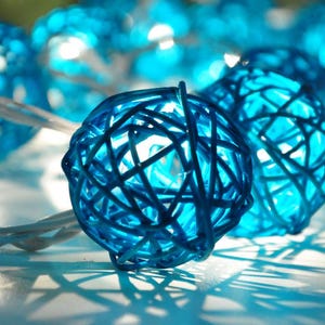 Turquoise Rattan Ball String Fairy Lights Home Living Room and Wedding Decor Blue Tone