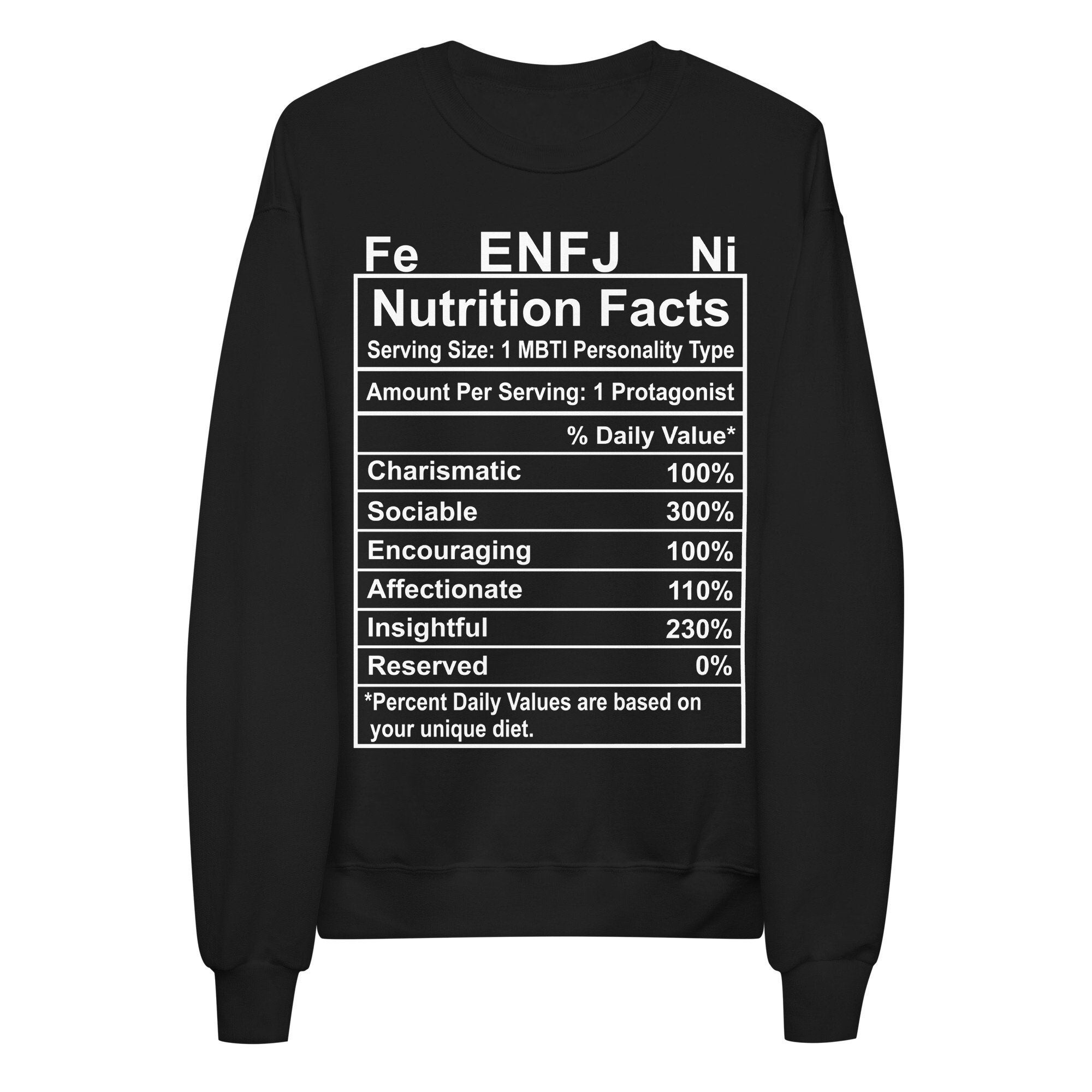 Enfj Personality Type Nutrition Label Fleece Sweatshirt Mbti Etsy