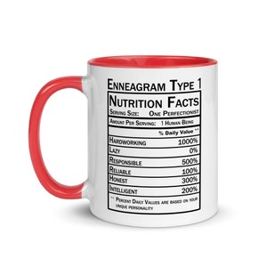Enneagram Type One Personality, the Perfectionist 11 ounce Mug with Color Inside, Nutrition Label