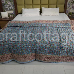 Handcrafted Block Print Kantha Quilt: Bohemian Cotton Bedding