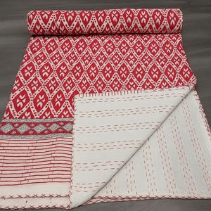 Handcrafted Cotton Kantha Quilt: Lightweight Boho Bedspread, King Size