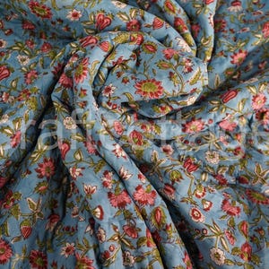 Block Print Cotton Kantha Quilt: Bohemian Bedding, Lightweight Throw