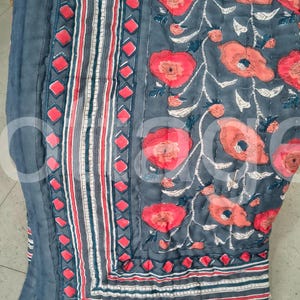 Hand Block Printed Cotton Quilt –Indian  Reversible Handmade Floral Double-Sided Bedding Comforter Blanket Quilt king queen size Multicolor