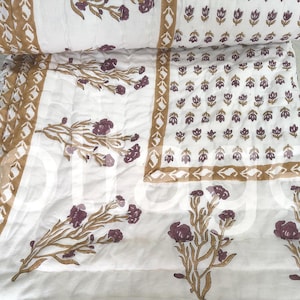Boho Block Printed Cotton Quilt –Indian  Reversible Handmade Floral Double-Sided Bedding Comforter Blanket Quilt king queen size