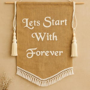 Personalized Wedding Banner: Hand-Painted Jute Fabric Sign - 24x32 Inches