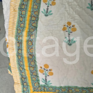 Beautiful Indian Cotton Quilt –Indian Reversible Handmade Floral Double-Sided Bedding Comforter block print Blanket Quilt king queen size
