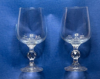 Vintage (2) Bohemia Crystal Wine Glasses Faceted Ball Stem Claudia Collection