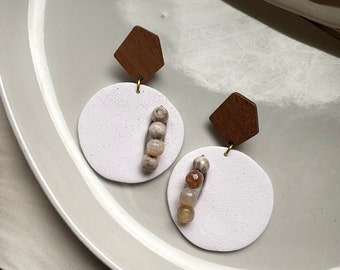 PAOLA | neutral dangle earrings | beaded earrings | wood earrings