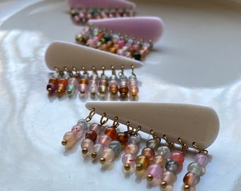 GIA| horizontal earrings | fashionist gift | cream earrings | amazonite bead earrings | statement stud | modern earrings