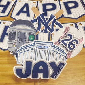 Yankees inspired cake topper, baseball cake topper. Baseball centerpiece