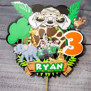 Safari Mickey Mouse Cake Topper, Mickey Shaker Cake Topper. Personalized Mickey Cake Topper