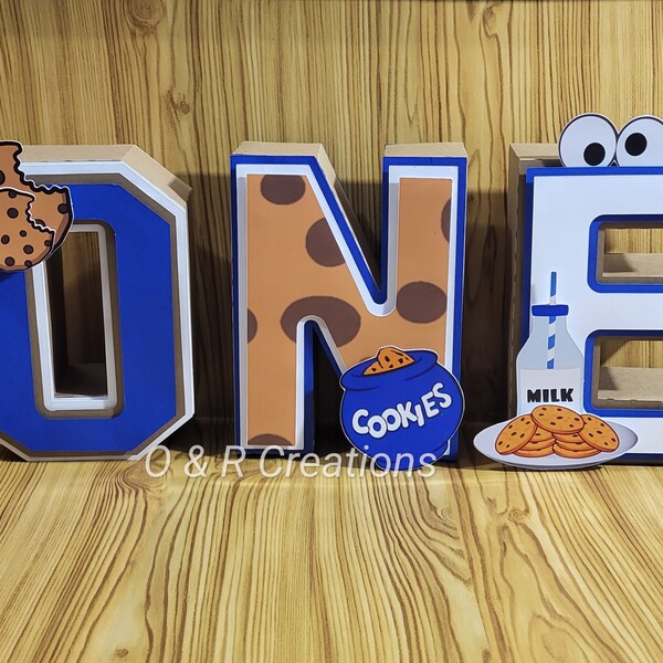 Cookies and Milk 3D Letters. Cookie Monster inspired.  Custom 3 D letters
