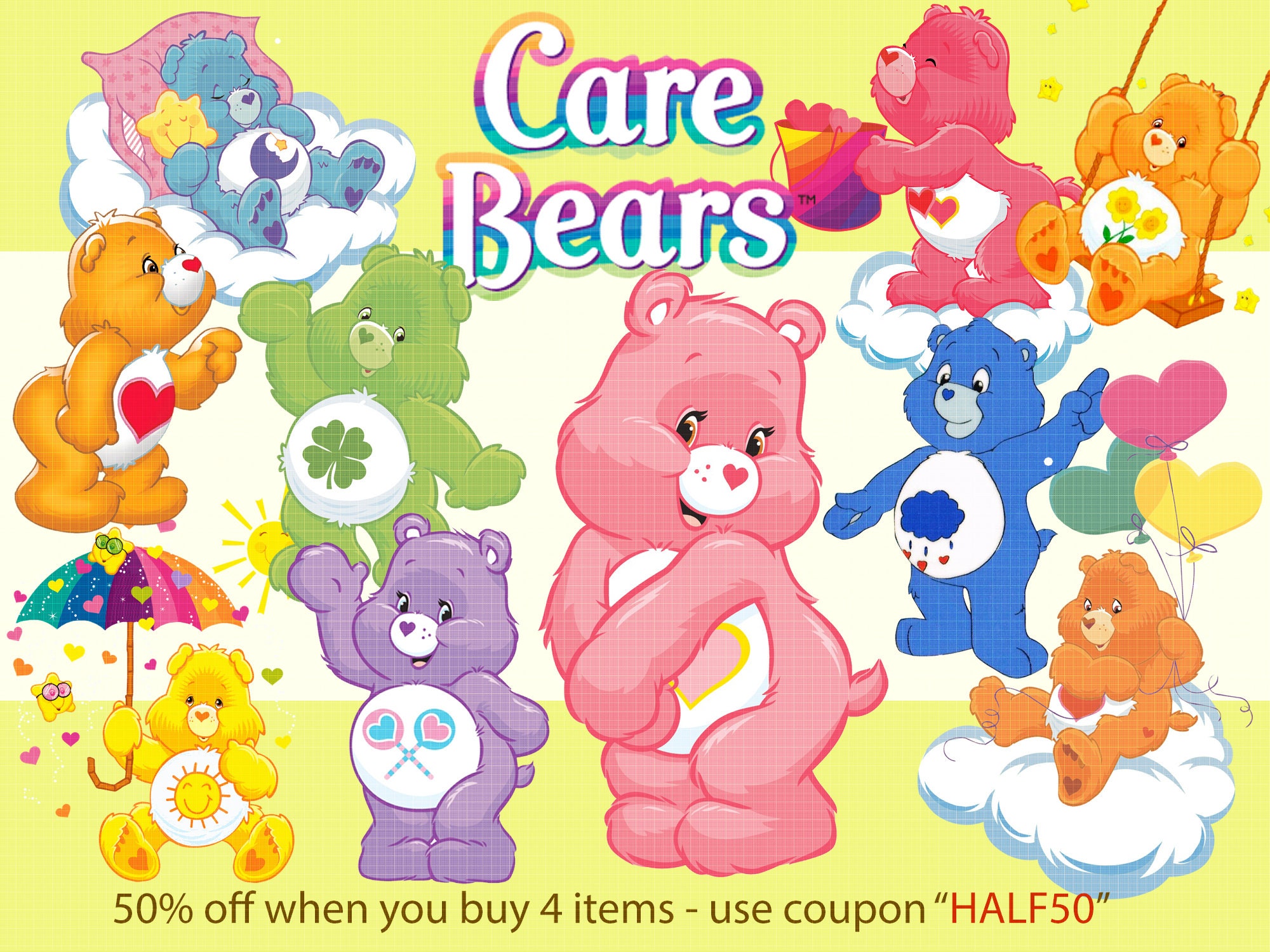 Care Bears Clipart PNG Care Bears Digital Graphic Image Colorful