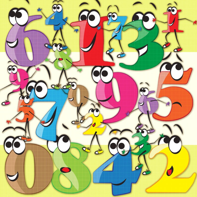 Funny Numbers Clipart, Numbers From 0 to 9, Funny Emoticon Number