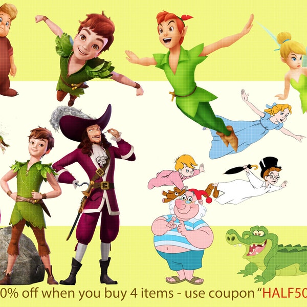 Peter Pan Clipart PNG Digital Graphic Image wendy darling Clip Art capitaine crochet scrapbook Invitations INSTANT DOWNLOAD imprimable 300 dpi
