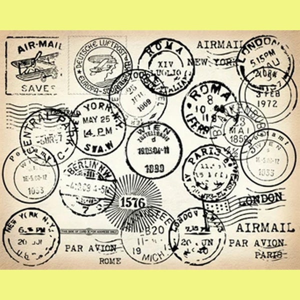 27 International PASSPORT STAMPS - Digital Printable Collage Sheet - Vintage Travel Clipart - Instant Download Scrapbooking 36SLH