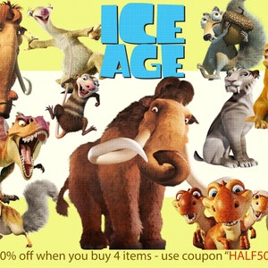 Ice Age Character PNG Images Decorations Clip Art Birthday Invitations Scrapbook Supplies 300 dpi, ice age clipart bundle, instant download