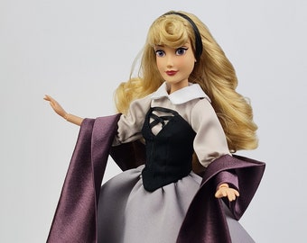 Princess Aurora Briar Rose gray Doll Outfit - for 11.5 inches / 30 cm Dolls (Disney Princess Classic Dolls) - Aurora Peasant Lila Doll Dress