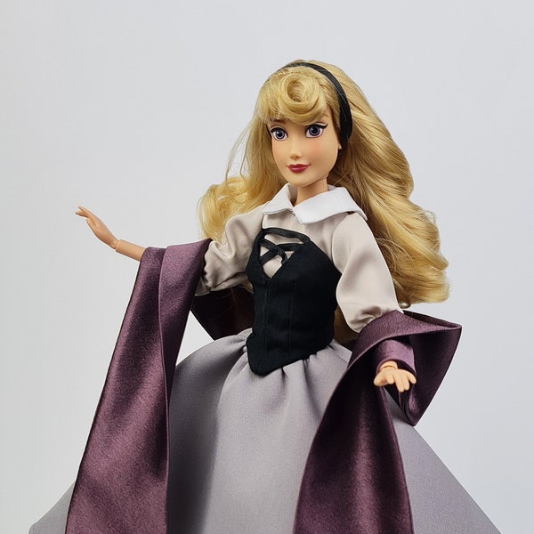 Princess Aurora Briar Rose gray Doll Outfit - for 11.5 inches / 30 cm Dolls (Disney Princess Classic Dolls) - Aurora Peasant Lila Doll Dress