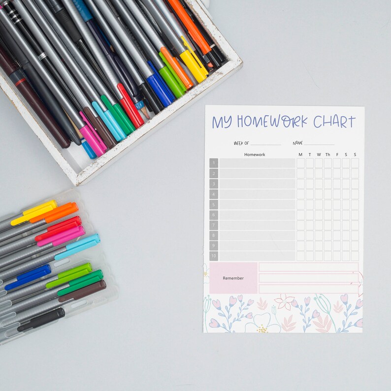 Homework Chart | Weekly Assignments Checklist Template | Printable ...