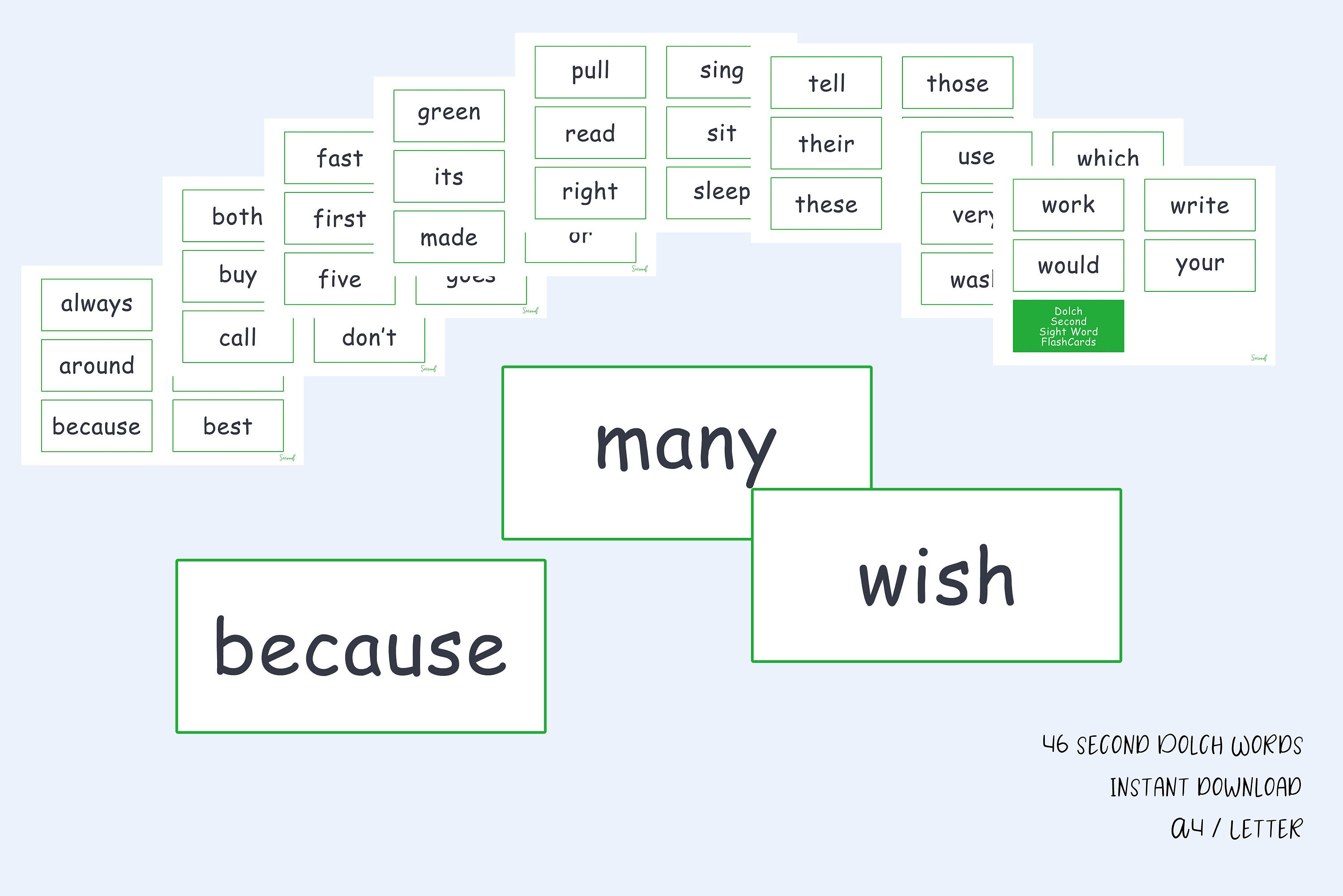 Dolch Sight Words Printables 46 Second Dolch Words Flashcards Kids