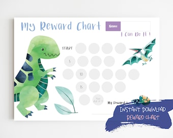 T-Rex Reward Chart | Dinosaur Sticker Chart | Chart for Boy | Potty Training Chart | Habit Chart for Kids | Letter, A4 | Instant Download