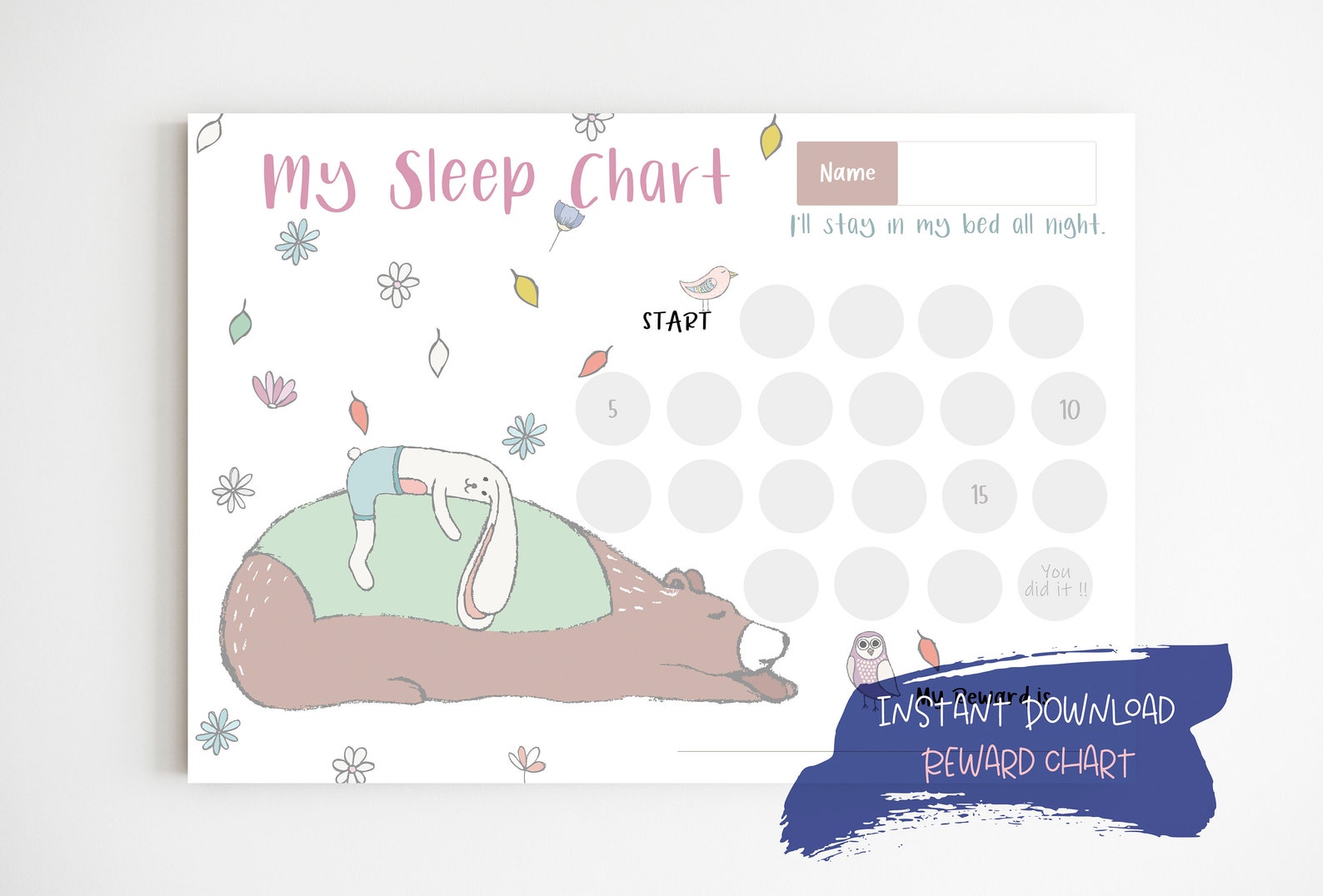Printable My Sleep Chart Reward Chart For Toddler Behavior Etsy