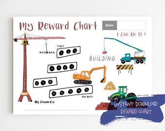 Construction Reward Chart for Kids | Printable Reward Chart | Reward Chart for Boys | Sleep Chart | Potty Training Chart | Chart for Toddler