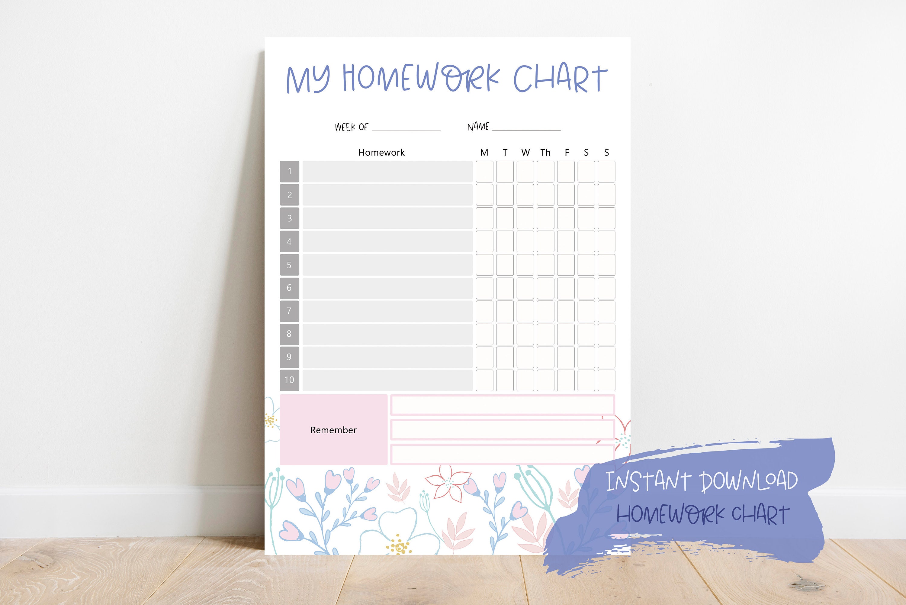Homework Chart | Weekly Assignments Checklist Template | Printable ...