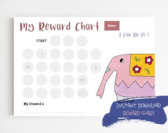 Elephant Reward Chart For Kids | Printable Reward Chart | Potty Reward Chart | Behavior Chart | Sleep Chart | Potty Chart | A4, Letter