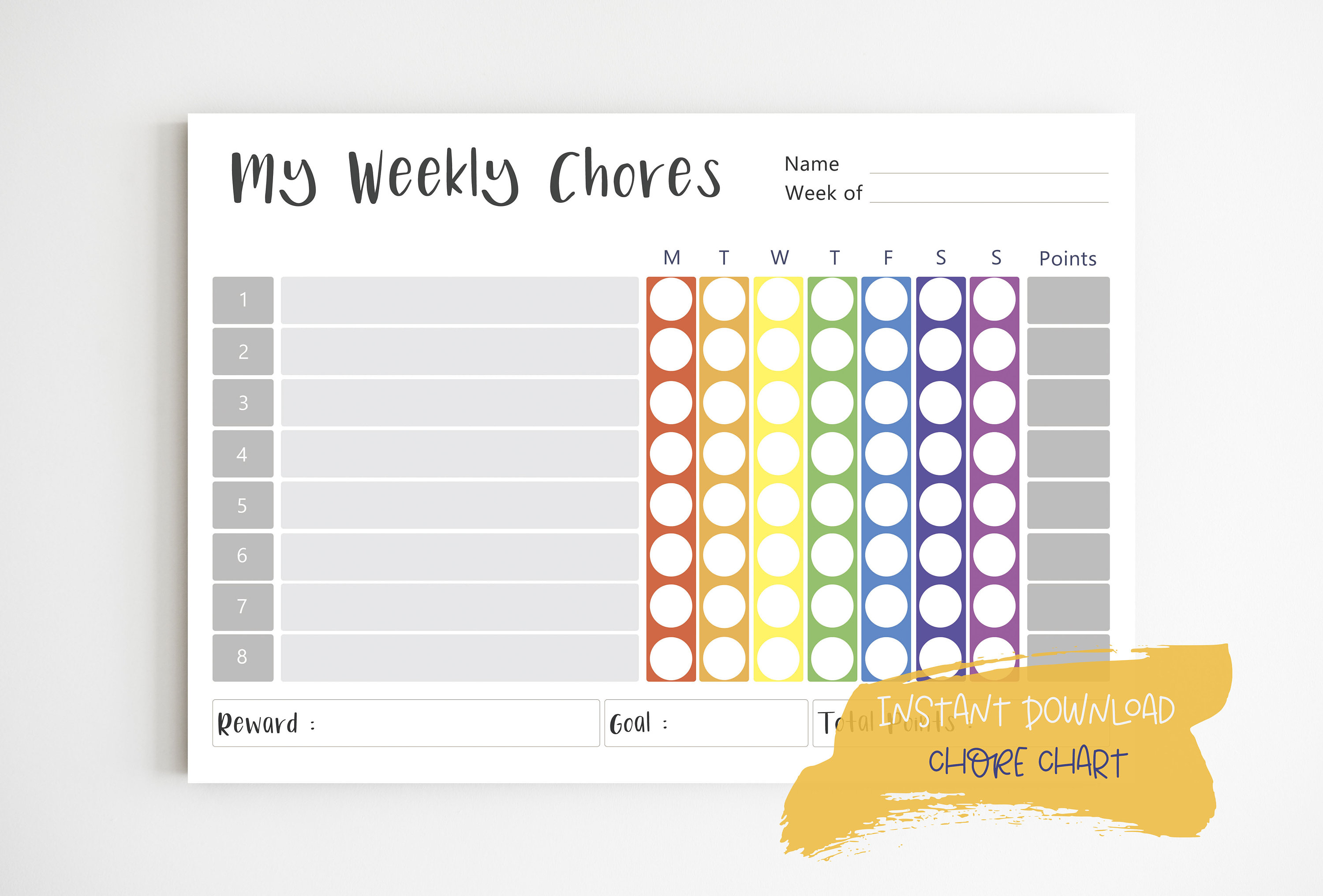 Rainbow Weekly Chores for Kids Reward Chart for Girl - Etsy