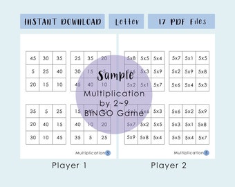 Multiplication Bingo Game(2~9) | Math Games | Printable Math Activities |  Homeschool curriculum | Multiplication