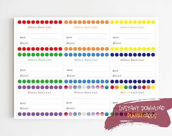 Rainbow Punch Card | Good Behavior Chart | Behavior Punch Cards | Reward Chart for Kids | Printable Reward Chart | Chores Chart | A4, Letter