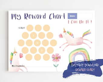 Rainbow Unicorn Reward Chart For Kids | Printable Reward Chart | Chore Chart | Behavior Chart | Potty Chart | A4, Letter