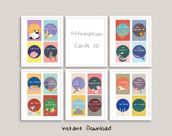 Positive Affirmation Cards for Kids | Printable Affirmation Cards | 20 Cards | 2 size on Letter | Instant Download