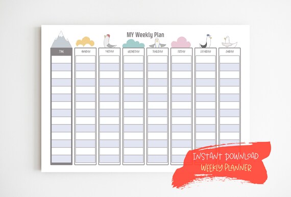 My Weekly Plan Printable Planner for KIDS Weekly Chart | Etsy