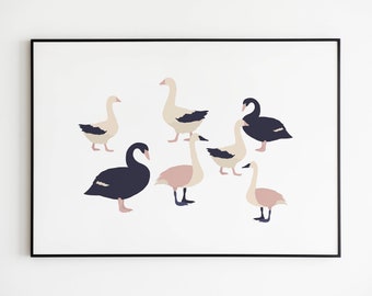Goose Print | Birds Digital Art | Goose Printable Black White and Pink | Printable Wall Art | Instant Download
