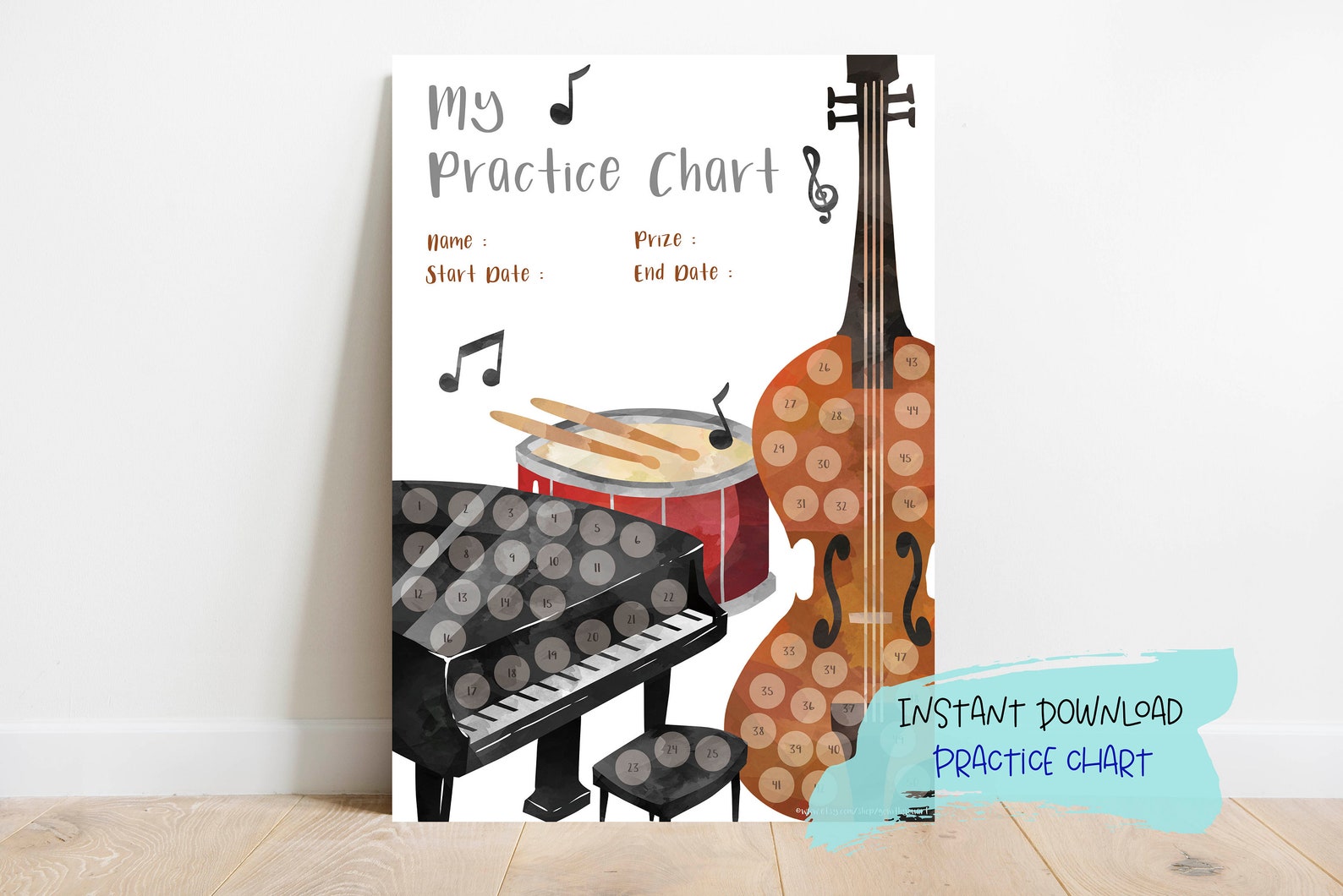 50 Day Music Practice Chart | Printable Reward Chart | Sticker Chart ...