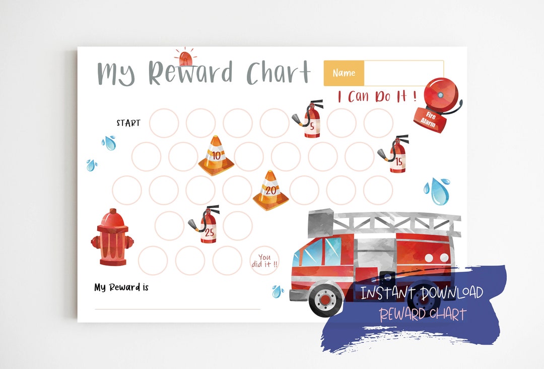 Fire Engine Reward Chart | 30 Day Habit Tracker for Kids | Printable ...